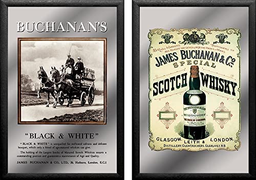 Set: 2 Spiegelbilder Buchanan Whisky Flasche Kutsche Bar Deko 20x30 cm Hinterglasdruck mit schwarzem Rahmen von JS Garten Deko