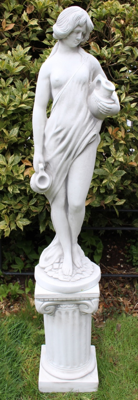 Beton Deko Figuren Statue Frau mit Krügen auf ionischer Säule H 106 cm Dekofiguren Gartenskulpturen von JS GartenDeko
