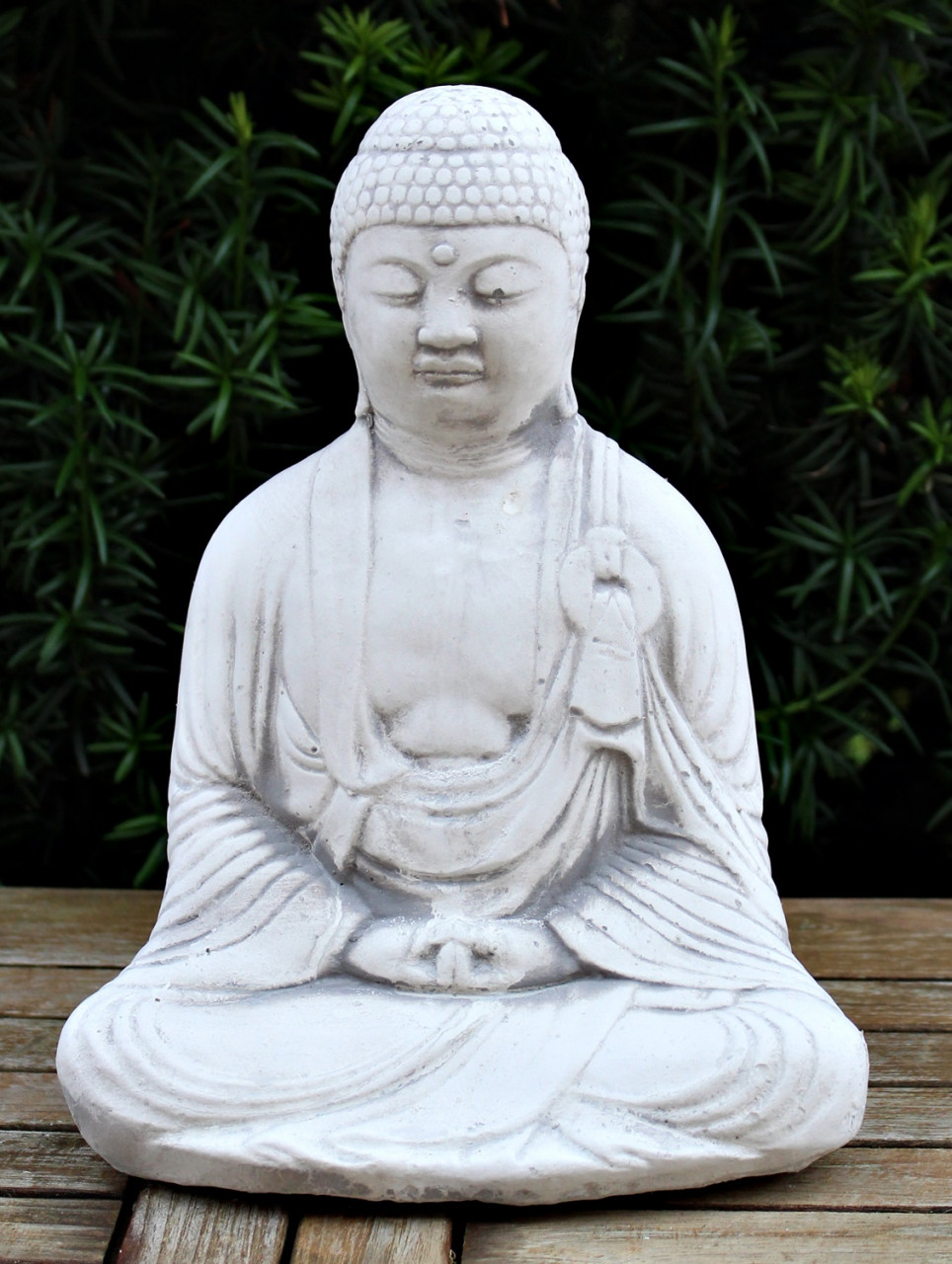Beton Figur Statue Buddha klein sitzend in der Hocke H 27 cm Dekofigur und Gartenskulptur von JS GartenDeko