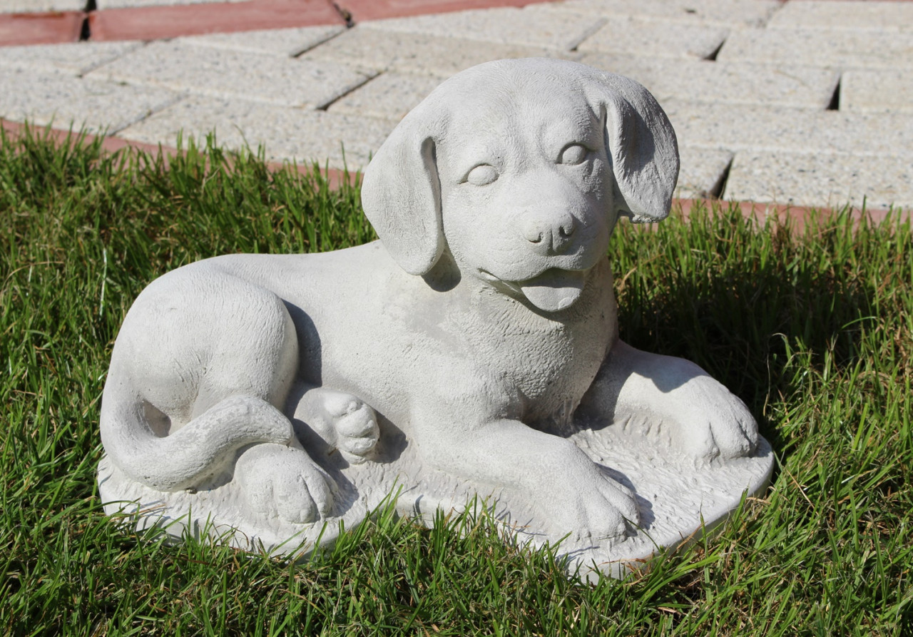 Beton Figur Hund Labrador Retriever Welpe liegend H 17 cm Dekofigur und Gartenfigur von JS GartenDeko