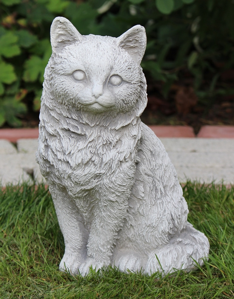 Beton Figur Katze gerade sitzend H 26 cm Dekofigur und Gartenfigur hell patiniert von JS GartenDeko