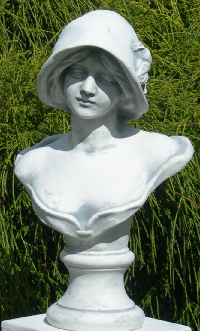 Beton Figur Statue Skulptur Büste Frau mit Hut H 39 cm Dekofigur und Gartenskulptur von JS GartenDeko