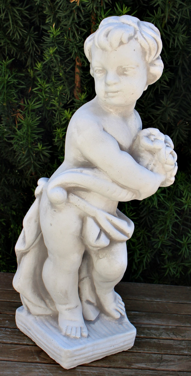 Beton Figur Statue Skulptur Putte stehend Vierjahreszeiten Frühling H 49 cm Dekofigur Gartenskulptur von JS GartenDeko