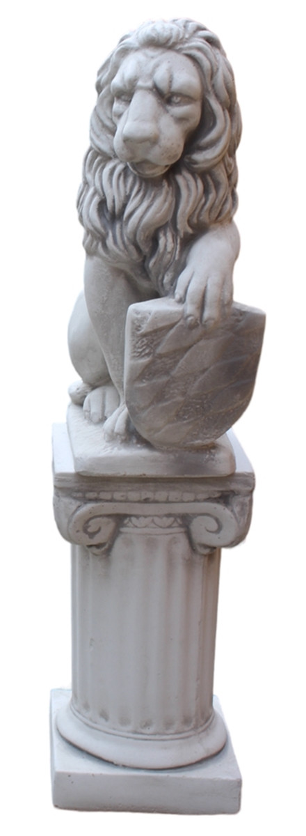 Beton Figuren Löwe Wappen links auf ionischer Säule H 73 cm Dekofiguren und Gartenskulpturen von JS GartenDeko