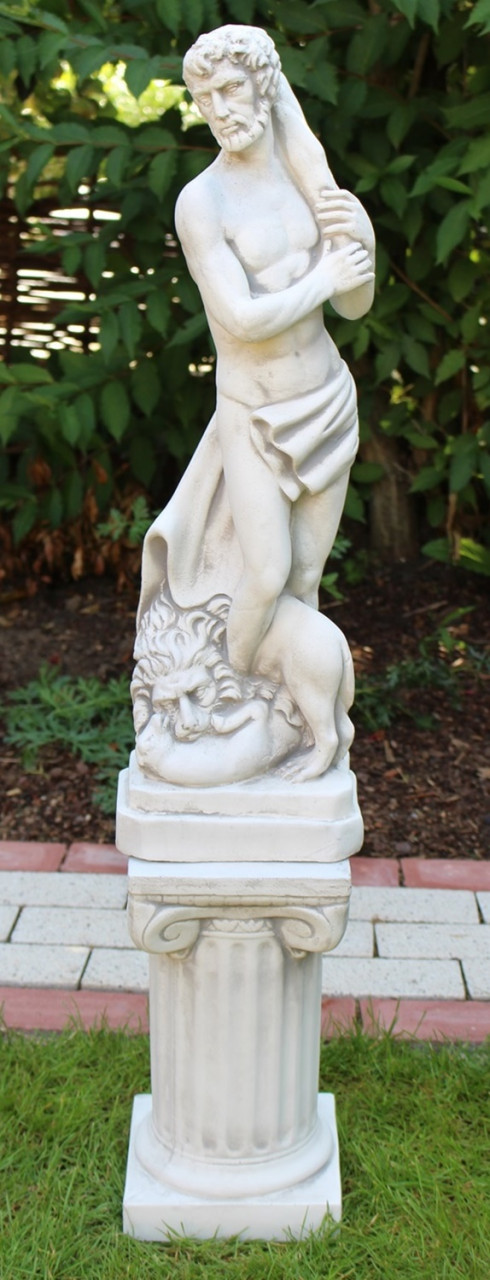 Beton Figuren Skulptur Statue Herkules mit Keule auf ionischer Säule H 97 cm Gartenskulpturen von JS GartenDeko