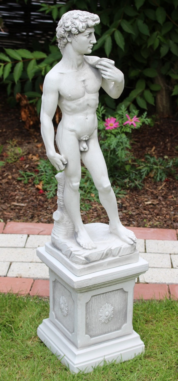 Beton Figuren Statue David von Michelangelo auf klassischer Säule H 83 cm Figuren Gartenskulpturen von JS GartenDeko