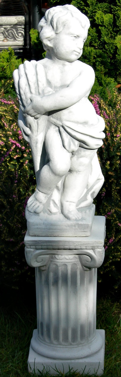 Beton Figuren Statue Putte Vierjahreszeiten Sommer auf ionischer Säule H 84 cm Gartenskulpturen von JS GartenDeko