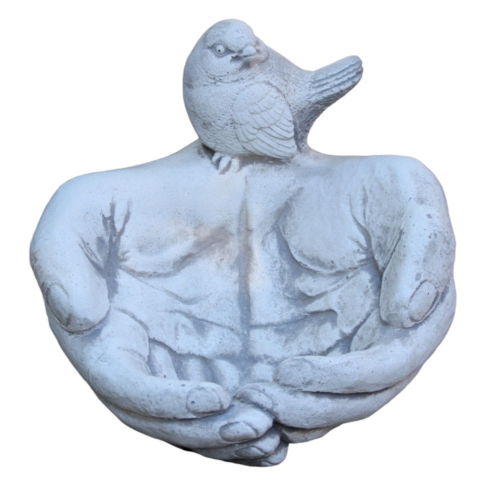 Beton Gartenelement Vogeltränke Motiv Hände mit Vogel H 18 cm Deko- und Gartenobjekt von JS GartenDeko