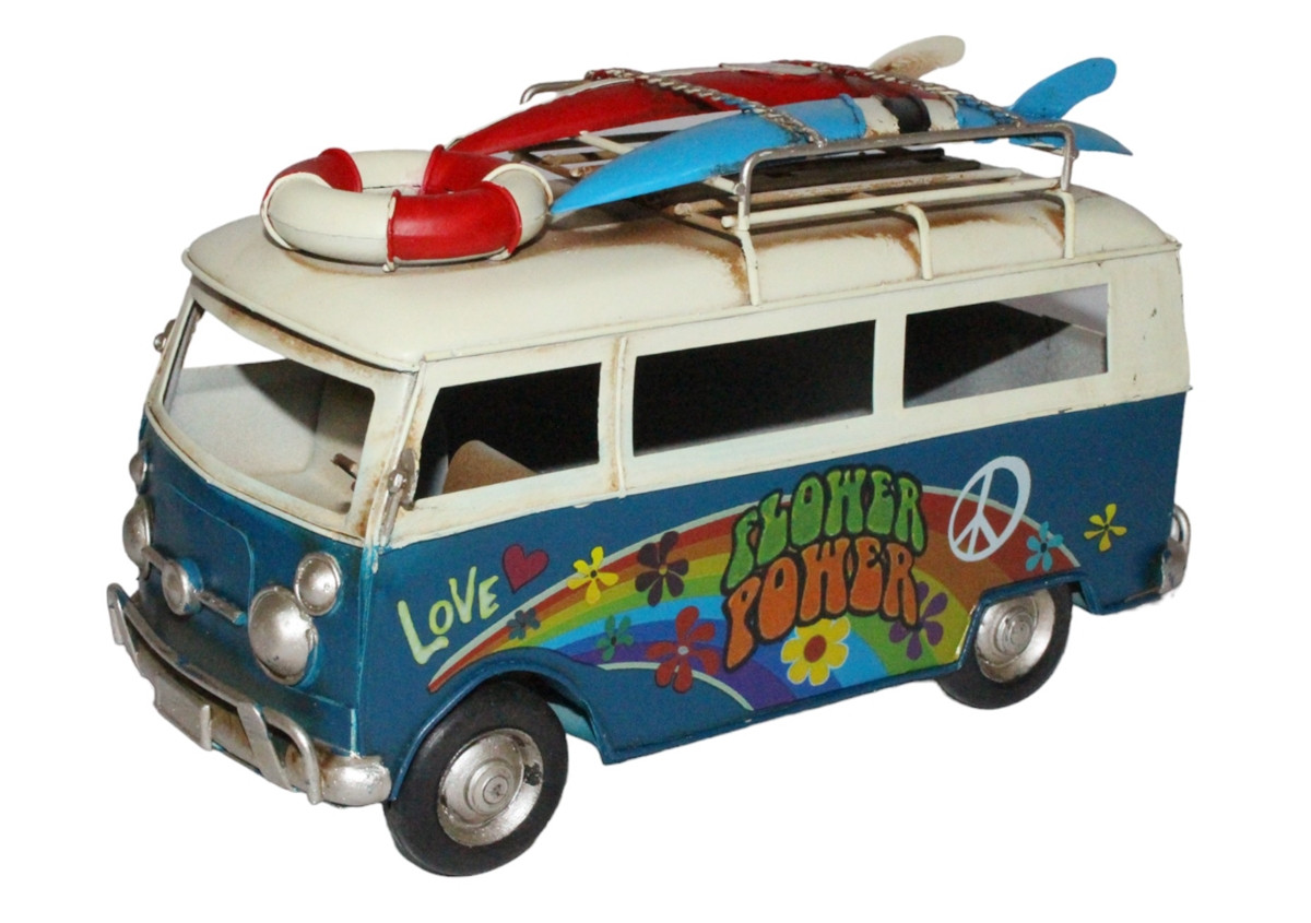 Blechauto Deko Nostalgie Modellauto Oldtimer Surfer Hippie Bulli in blau L 26 cm aus Blech Blechauto Deko Nostalgie Modellauto Oldtimer Surfer Hippie Bulli in blau L 26 cm aus Blech von JS GartenDeko