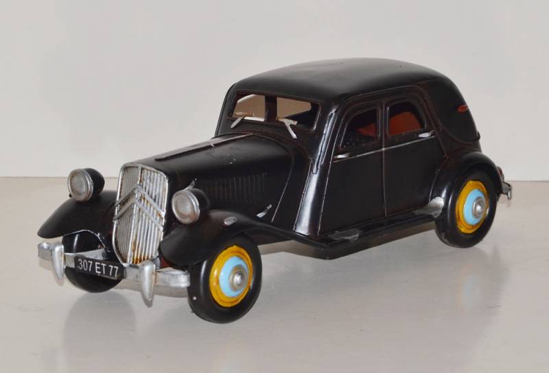Blechauto Nostalgie Modellauto Citroën Traction Avant Limousine schwarz Oldtimer L 30 cm aus Blech von JS GartenDeko