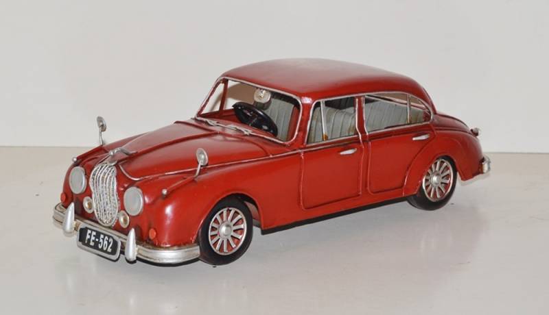 Blechauto Nostalgie Modellauto Jaguar 1959 in rot Oldtimer L 35 cm aus Blech von JS GartenDeko