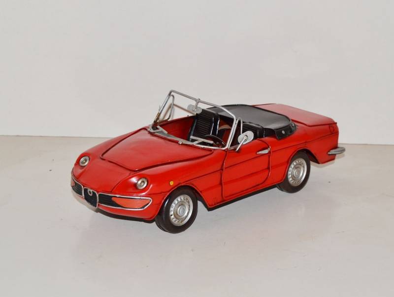 Blechauto Nostalgie Modellauto Oldtimer Alfa Romeo Spider Cabrio Sportwagen Rot L 31 cm von JS GartenDeko
