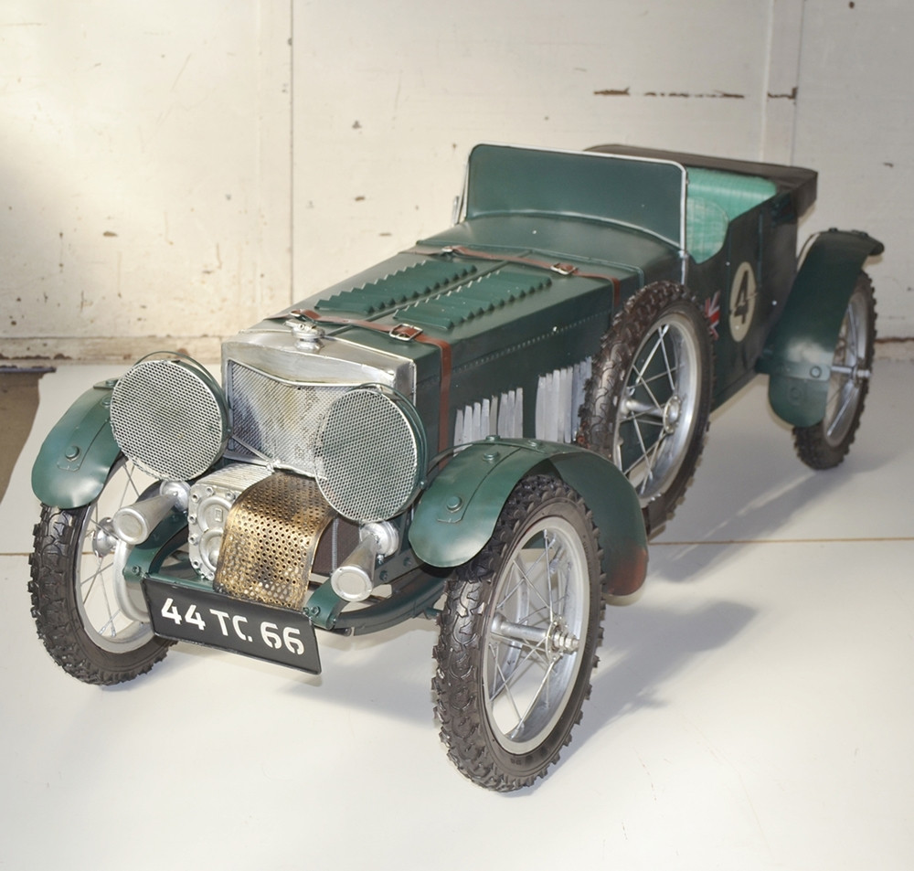 Blechauto Nostalgie Modellauto Oldtimer Automarke Bentley Blower Roadster Modell aus Blech L 140 cm von JS GartenDeko