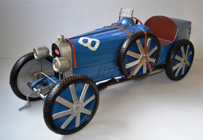 Blechauto Nostalgie Modellauto Oldtimer Automarke Bugatti Type 35C Blau XXL Modell aus Blech L 120cm von JS GartenDeko