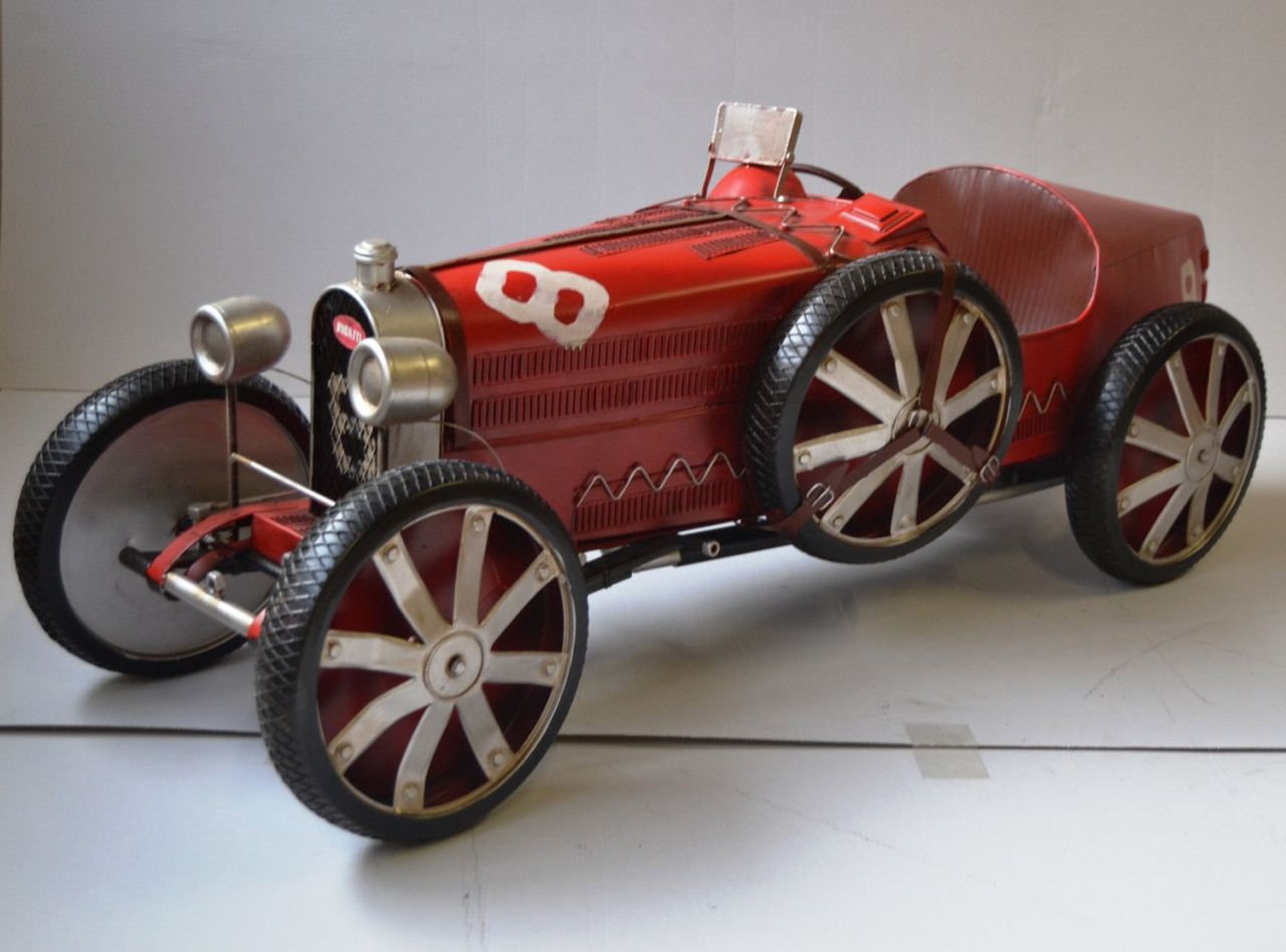 Blechauto Nostalgie Modellauto Oldtimer Automarke Bugatti Type 35C Rot XXL Modell aus Blech L 120 cm von JS GartenDeko