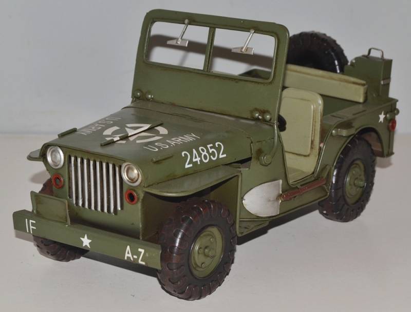Blechauto Nostalgie Modellauto Oldtimer Automarke Jeep Willys Modell US-Army aus Blech L 27 cm von JS GartenDeko