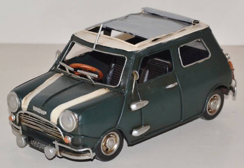 Blechauto Nostalgie Modellauto Oldtimer Mini Cooper 1960er Jahre aus Blech L 21 cm von JS GartenDeko