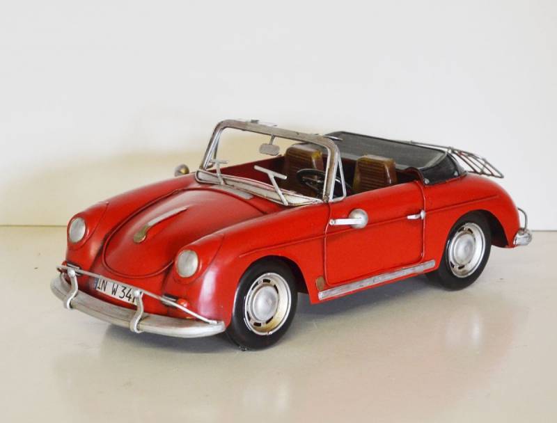 Blechauto Nostalgie Modellauto Oldtimer Porsche 356 Speedster Cabrio Sportwagen Rot L 31 cm von JS GartenDeko