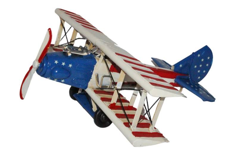 Blechflugzeug Modellflugzeug Doppeldecker Kampfflugzeug USA Flagge Oldtimer B 44,5 cm aus Blech von JS GartenDeko