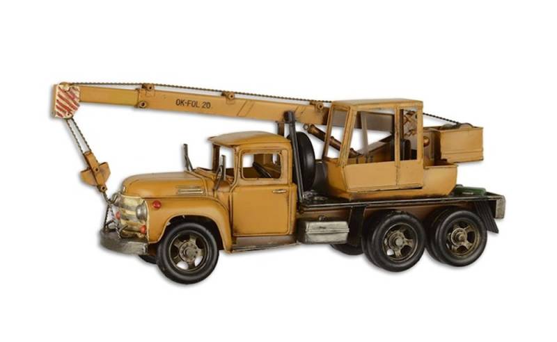 Blechmodell Nostalgie Abschleppwagen mit Kran in gelb aus Blech L 46,5 cm Deko Modellfahrzeug von JS GartenDeko