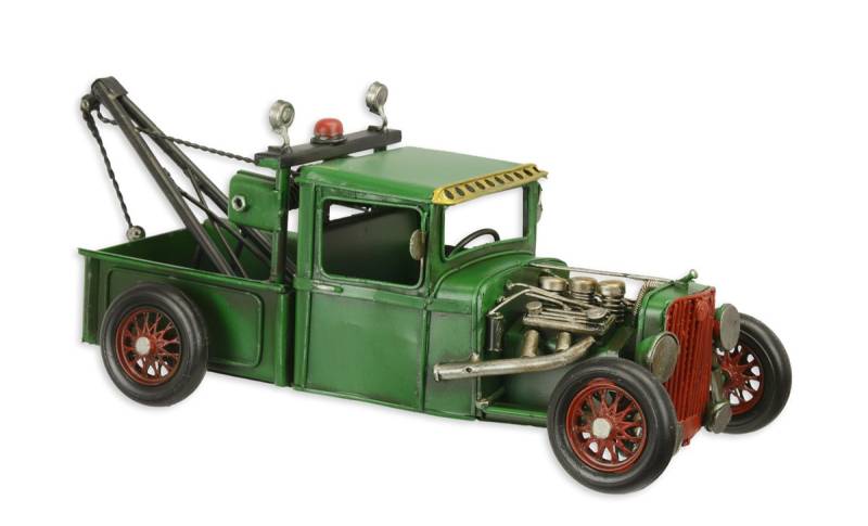 Blechmodell Nostalgie Hot Rod Abschleppwagen in grün aus Blech L 32 cm Deko Modellfahrzeug von JS GartenDeko