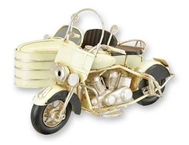 Blechmodell Nostalgie Motorrad mit Beiwagen weiß L 20,4 cm Deko Blechmotorrad Retro Modellfahrzeug von JS GartenDeko