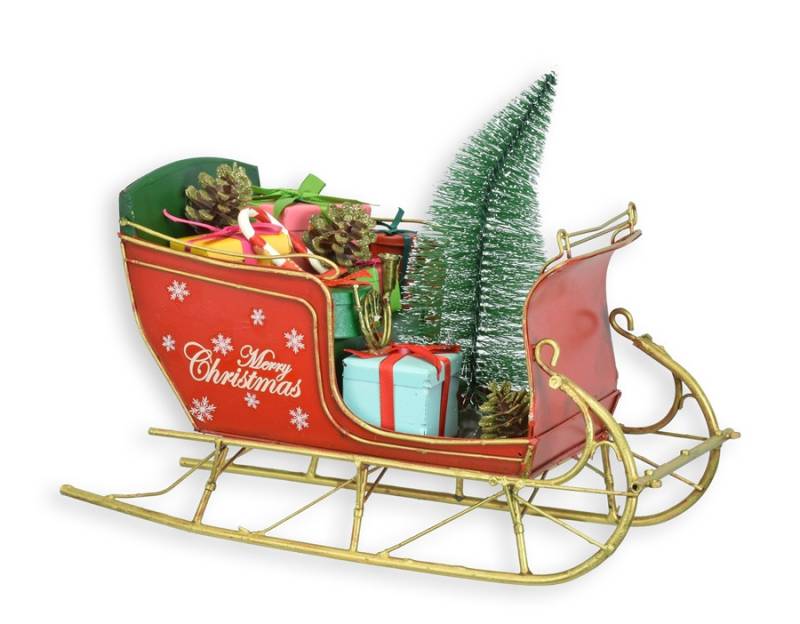 Blechmodell Weihnachtsschlitten aus Blech Länge 30 cm Weihnachtswagen mit Geschenken Weihnachtsdeko von JS GartenDeko