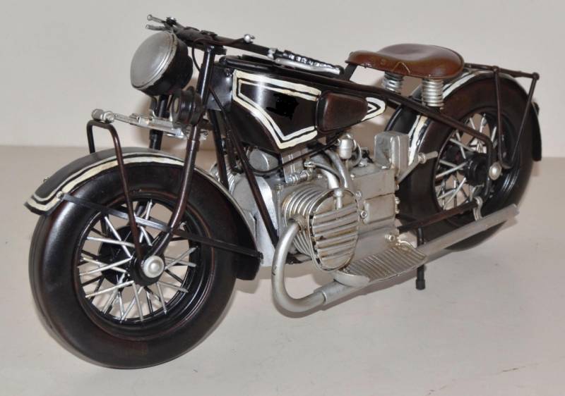 Blechmotorrad Nostalgie Modellauto Oldtimer Marke BMW Motorrad R 52 Tourenmotorrad aus Blech L 37 cm von JS GartenDeko