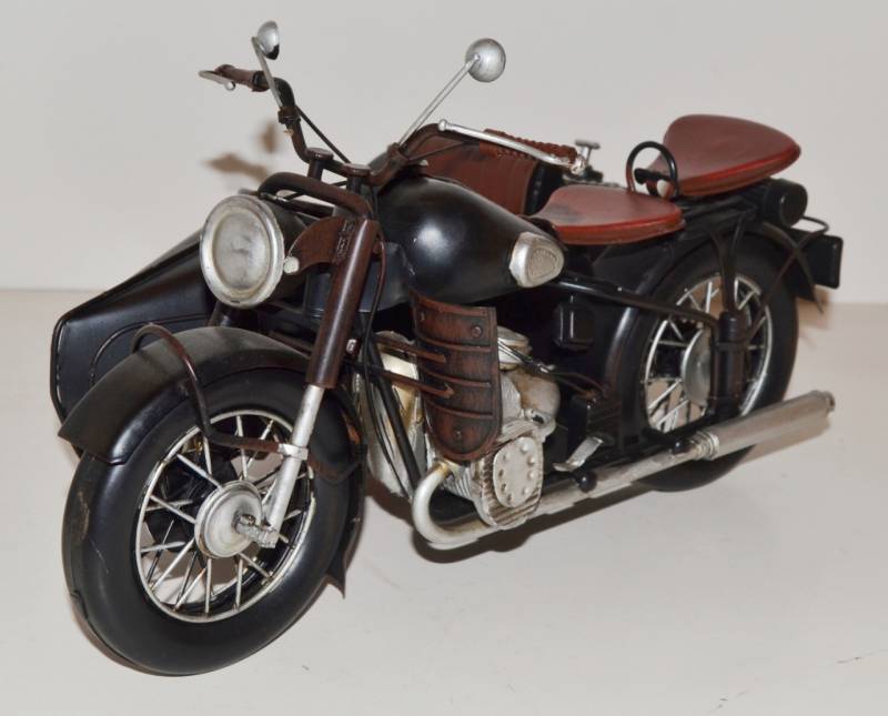 Blechmotorrad Nostalgie Modellauto Oldtimer Marke BMW Motorrad mit Beiwagen aus Blech L 31 cm von JS GartenDeko