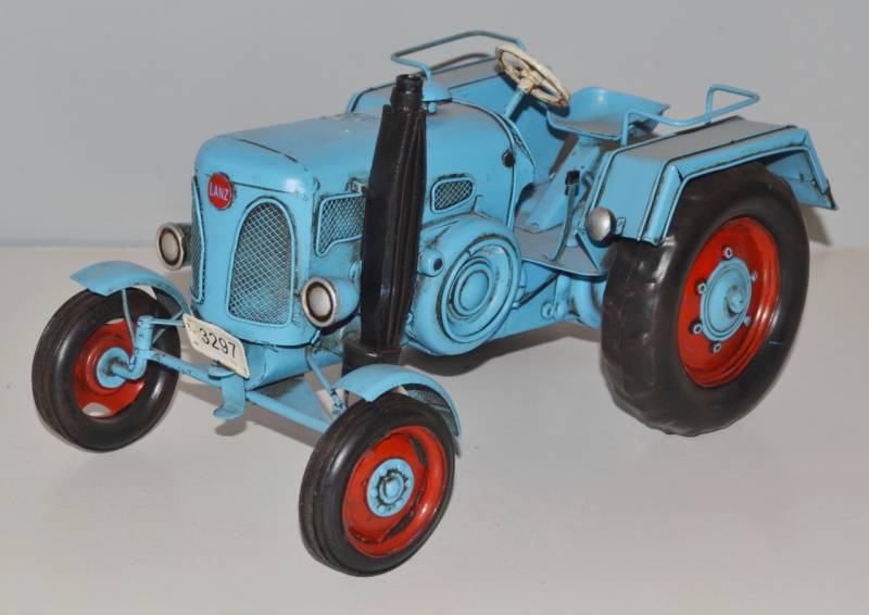 Blechtraktor Nostalgie Modellauto Oldtimer Marke Lanz D 1906 Bulldog Traktor Modell aus Blech L 26cm von JS GartenDeko