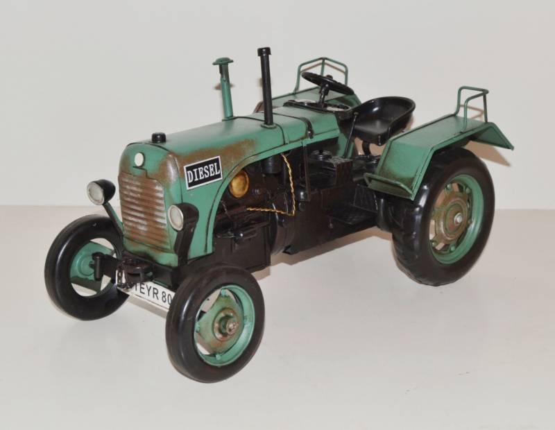 Blechtraktor Nostalgie Modellauto Oldtimer Marke Steyr Daimler Puch Traktor Modell aus Blech L 33 cm von JS GartenDeko