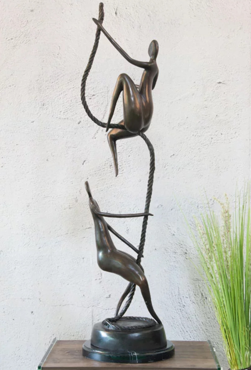 Bronzefigur Bronzeskulptur Abstrakte Figur "Klettern" modern auf Marmorsockel H 89 cm Skulptur von JS GartenDeko