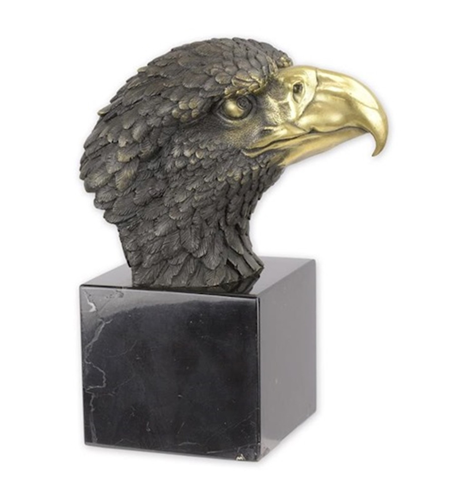 Bronzefigur Bronzeskulptur Bronze Adler Kopf auf Marmorsockel H 21,5 cm Bronze Figur von JS GartenDeko