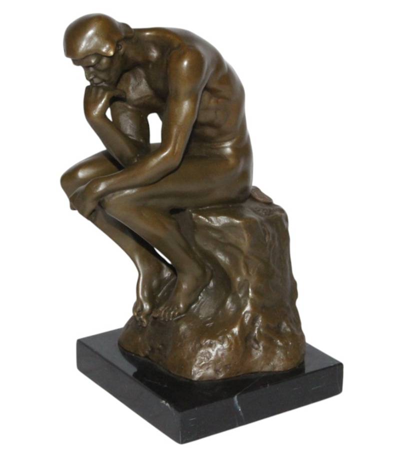 Bronzefigur Bronzeskulptur Bronze Der Denker auf Steinsockel H 22,5 cm Skulptur von JS GartenDeko