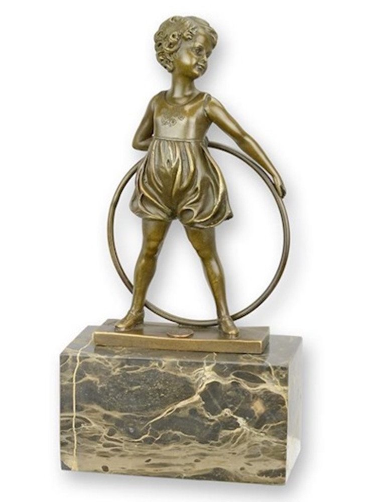 Bronzefigur Bronzeskulptur Bronze Figur Mädchen mit Ring Hoop H 26 cm aus Bronze von JS GartenDeko