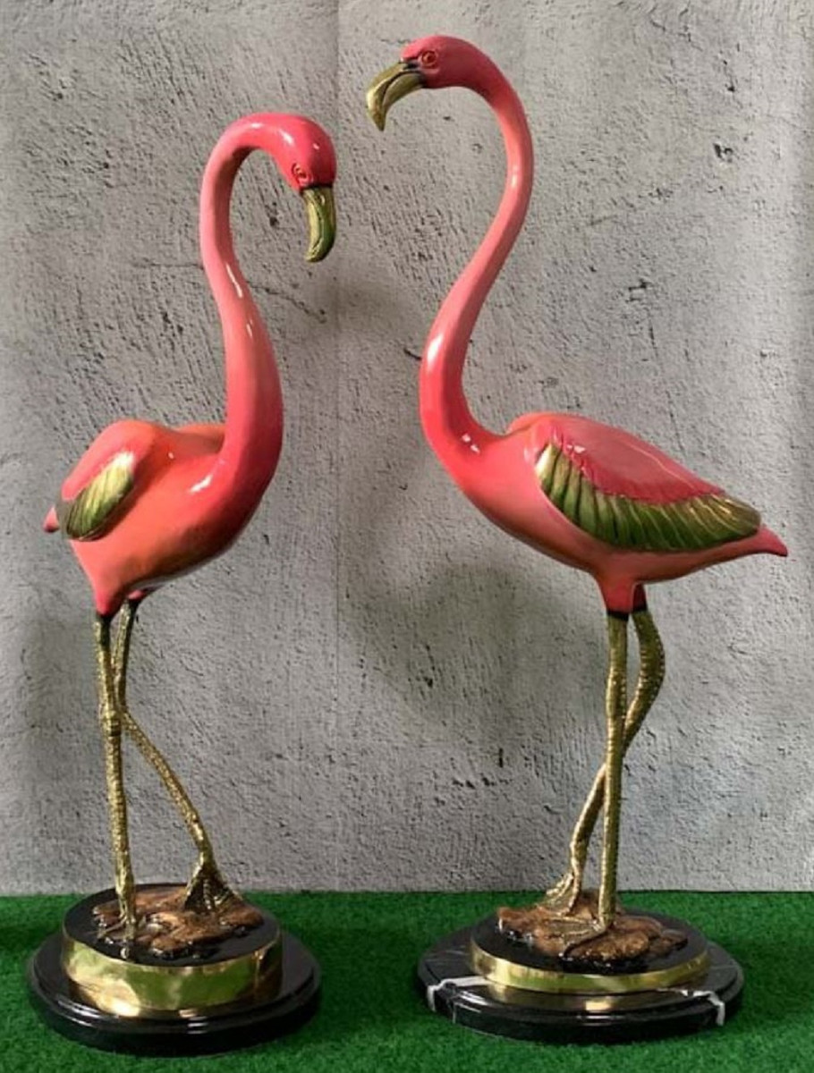 Bronzefigur Bronzeskulptur Bronze Flamingo Paar H 70 cm Rosa Pink Gold Set Dekofiguren Bronze von JS GartenDeko
