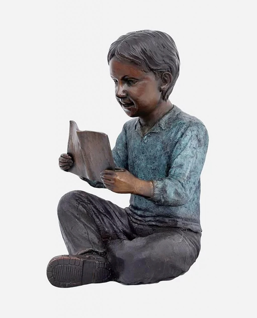 Bronzefigur Bronzeskulptur Bronze Junge mit Buch H 33 cm Deko Figur Bunte Skulptur von JS GartenDeko