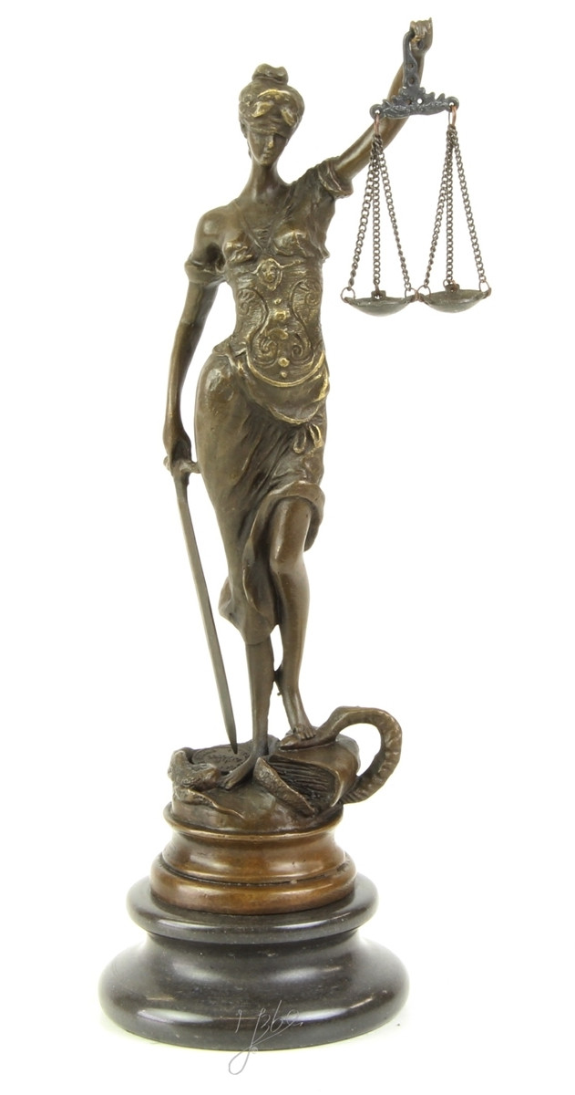 Bronzefigur Bronzeskulptur Bronze Justitia auf Marmorsockel H 23,5 cm Göttin der Gerechtigkeit Figur von JS GartenDeko