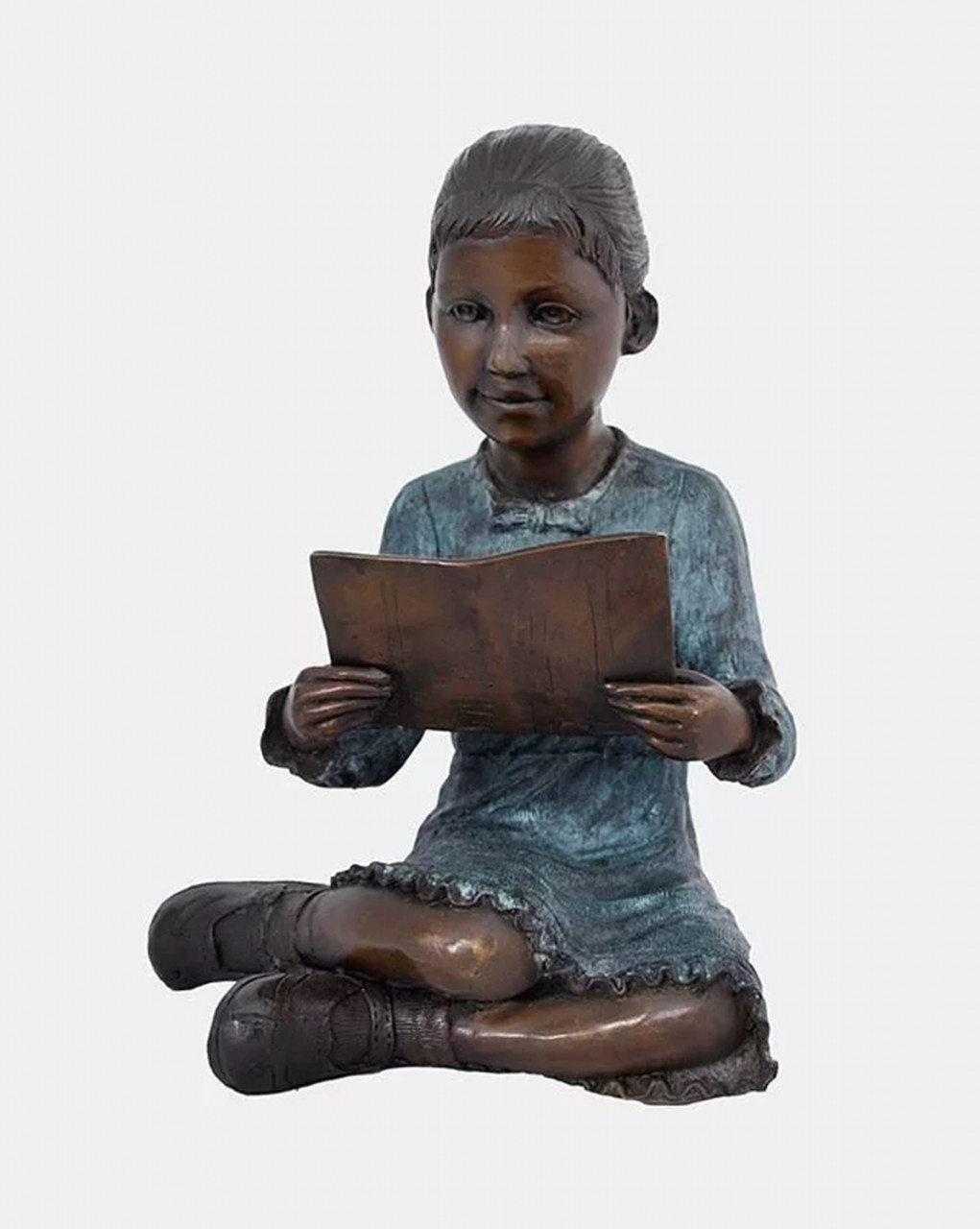 Bronzefigur Bronzeskulptur Bronze Mädchen mit Buch H 33 cm Deko Figur Bunte Skulptur von JS GartenDeko
