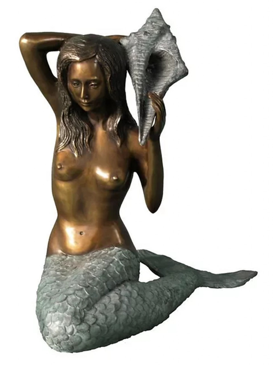 Bronzefigur Bronzeskulptur Bronze Meerjungfrau Wasserspeier H 56 cm Teichfigur Dekofigur Skulptur von JS GartenDeko