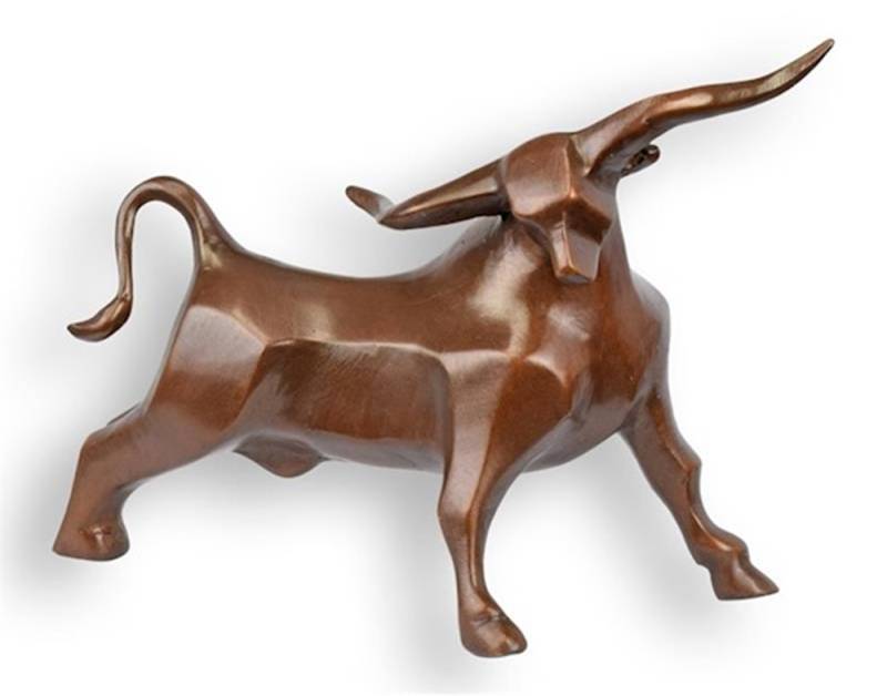 Bronzefigur Bronzeskulptur Bronze Moderner Stier Angriff H 17 cm Dekofigur Abstrakte Skulptur von JS GartenDeko