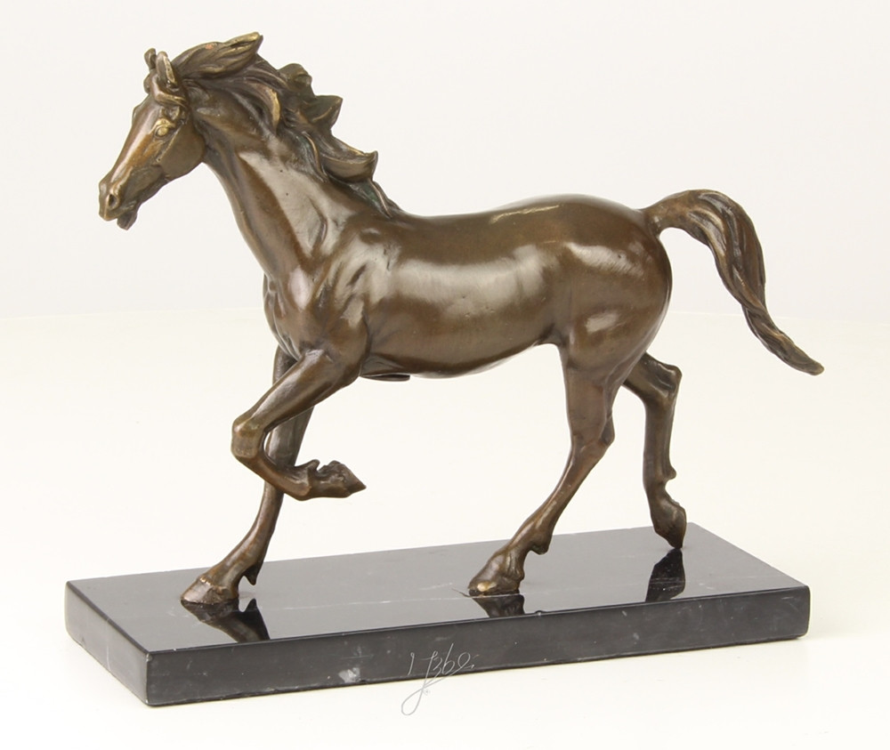 Bronzefigur Bronzeskulptur Bronze Pferd auf Marmorsockel H 18 cm Bronze Figur von JS GartenDeko