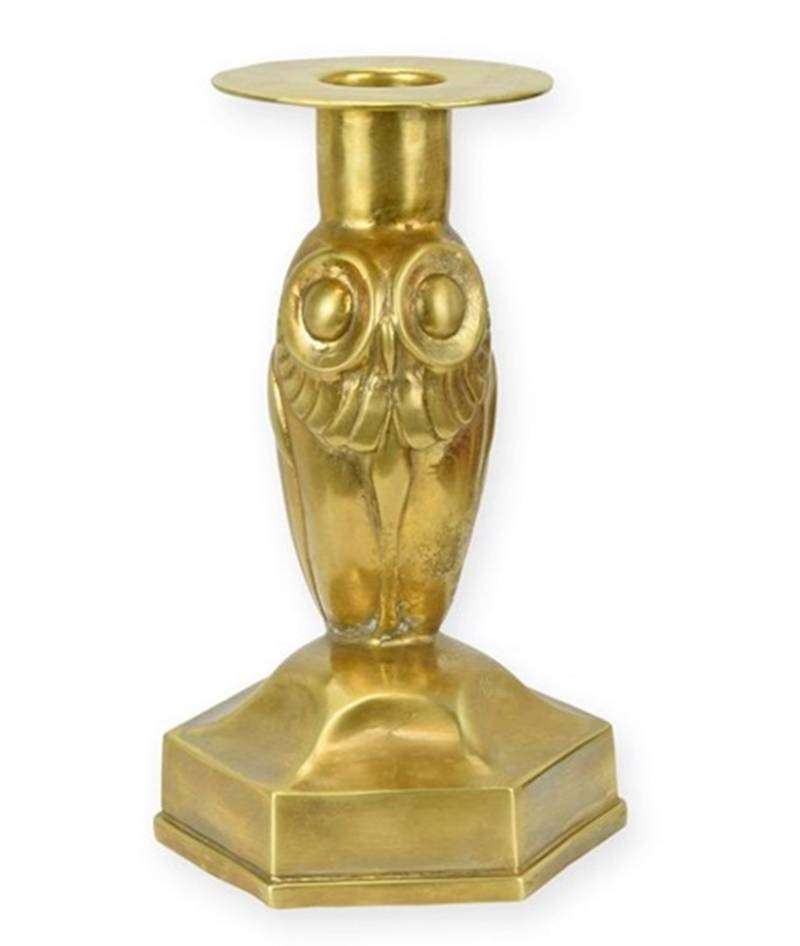 Bronzefigur Bronzeskulptur Bronze Vintage Kerzenständer Eule H 17 cm Kerzenhalter in gold von JS GartenDeko