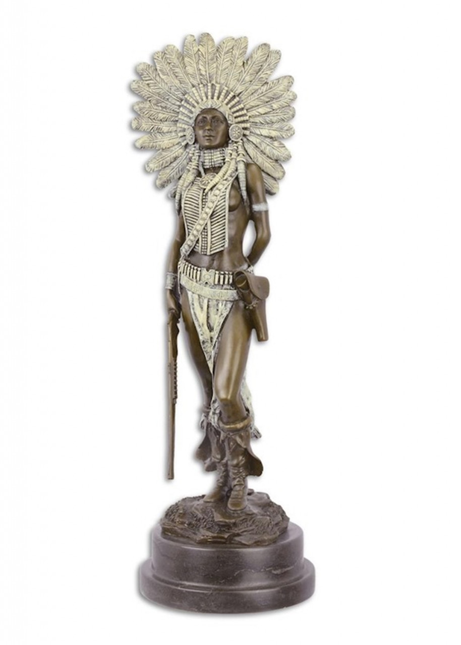 Bronzefigur Bronzeskulptur Native American Frau Indianerin H 46 cm Skulptur Bronze Figur von JS GartenDeko