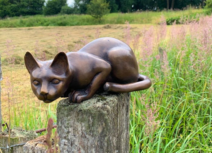 Bronzefigur Bronzeskulptur Tierfigur Katze aus Bronze H 10 cm Deko Figur Skulptur von JS GartenDeko