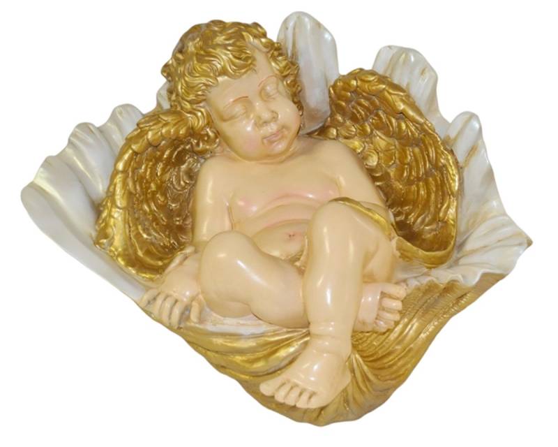 Deko Figur Engel in Muschel schlafend - Breite 44 cm - Dekofigur aus Resin in weiß, gold von JS GartenDeko
