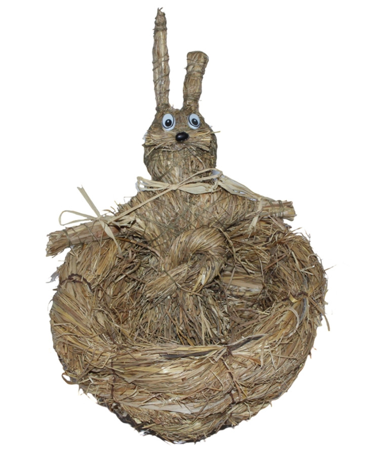 Deko Figur Hasenkorb zum Dekorieren H 18 cm Osterdeko aus Naturmaterial Heu zum Basteln Heudeko von JS GartenDeko