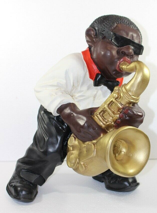 Deko Figur Jazz Musiker Figur Saxophonist H 40 cm Dekofigur Band Musiker mit Saxophon aus Kunstharz von JS GartenDeko