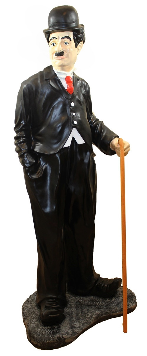 Deko Figur Komiker Charlie Chaplin stehend H 128 cm Dekofigur Chaplin mit Stock aus Kunstharz von JS GartenDeko
