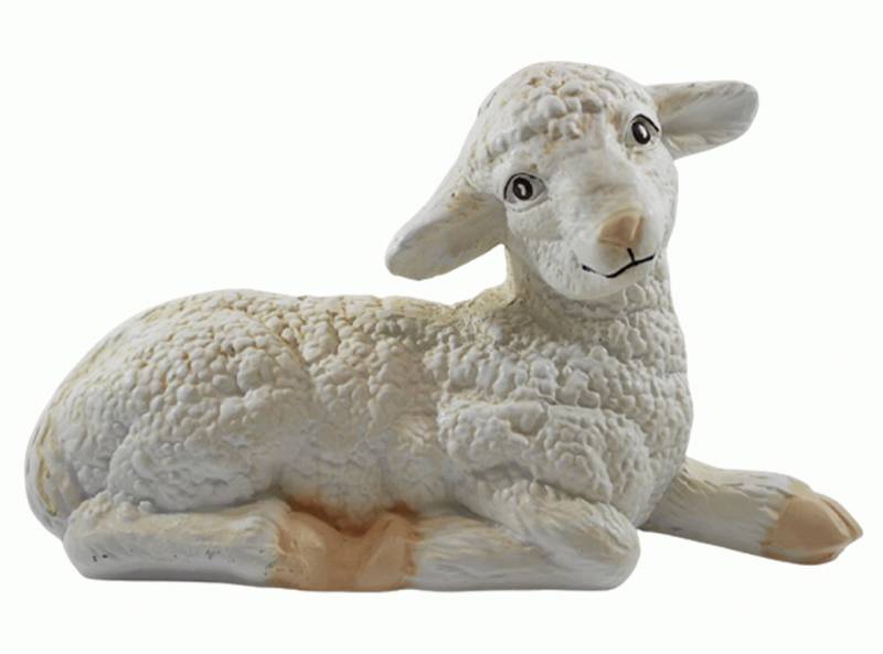 Deko Figur Lamm liegend Kopf gerade Tierfigur H 18 cm Lämmchen Gartenfigur aus Kunstharz von JS GartenDeko